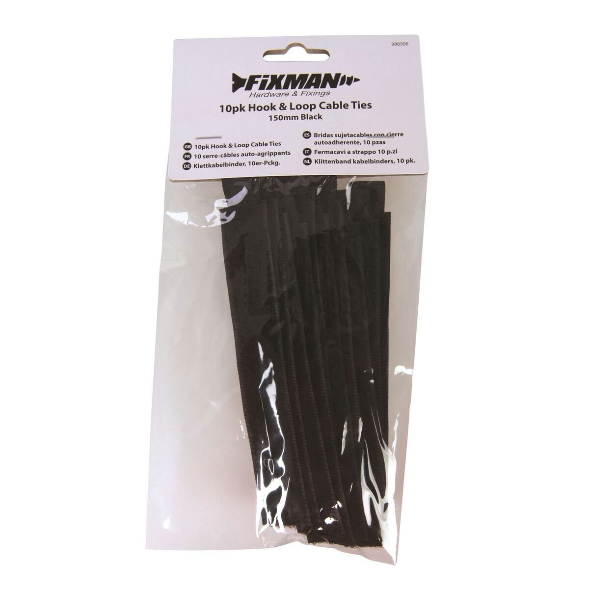 Fixman 10pk Hook & Loop 150mm Black Cable Ties image 0